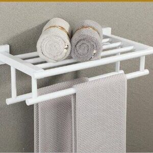 24 Inch Towel Shelf with 2 Towel Bars Matte White